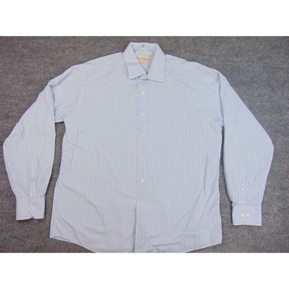 Tommy Bahama Shirt Mens 17x36/37 Light  Blue Striped Long Sleeve Button Down - Picture 2 of 8